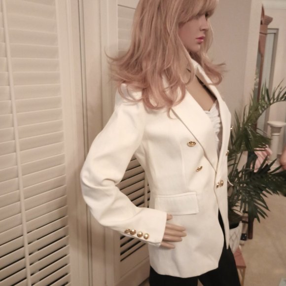 Kourt Medium White Classic Jacket 100% Cotton. gold buttons! Tailored - Picture 6 of 7